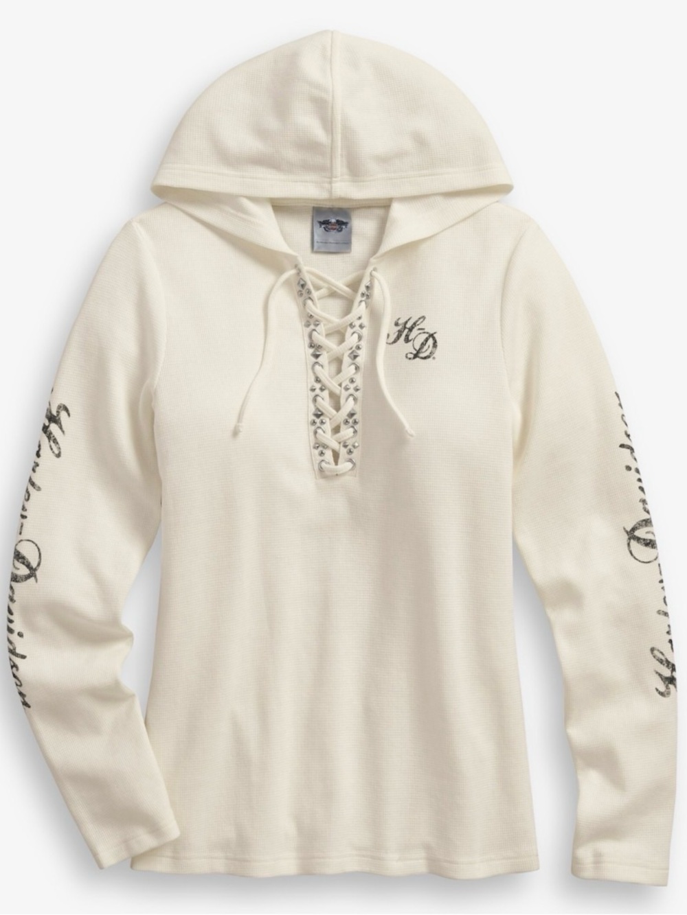 Harley-Davidson Women's Lace-Up Hooded Thermal Top - Cream